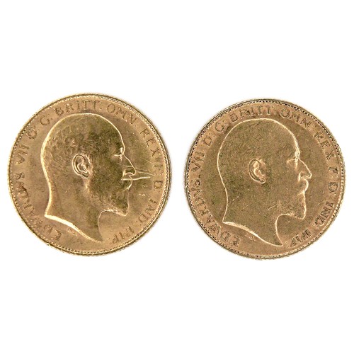 189 - Two Edward VII gold half sovereigns, 1907 and 1908. (2)