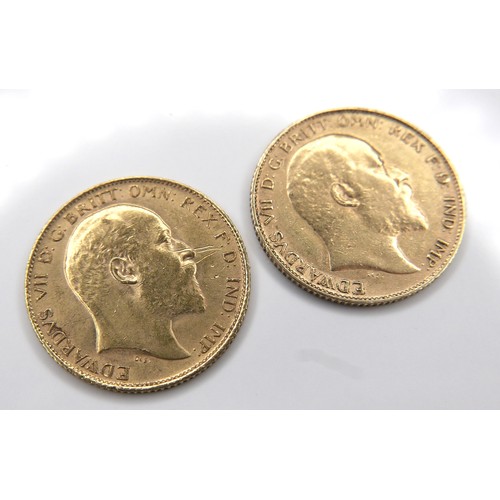 189 - Two Edward VII gold half sovereigns, 1907 and 1908. (2)