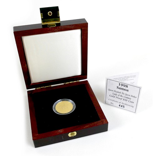 146 - A Royal Mint Samoa $50 14ct gold proof coin, 1998, issued to commemorate 'Queen Elizabeth The Queen ... 