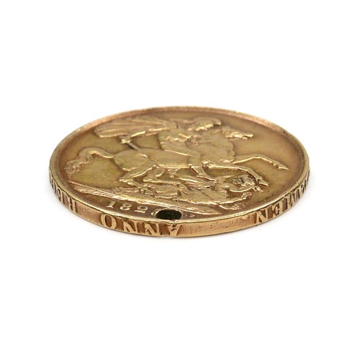 196 - A George IIII gold double sovereign, two pounds coin, 1823, 27.8mm, 15.8g, a/f drilled hole to edge.