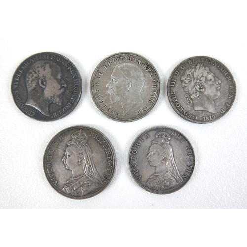 147 - A collection of GB coins, including George III 1819 silver crown, two Victoria 1887 silver crowns, E... 