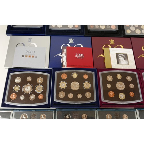 183 - A collection of twenty three UK Royal Mint issue proof sets, 1985, 1987, 1990, 1992, 1993, 1994, 199... 