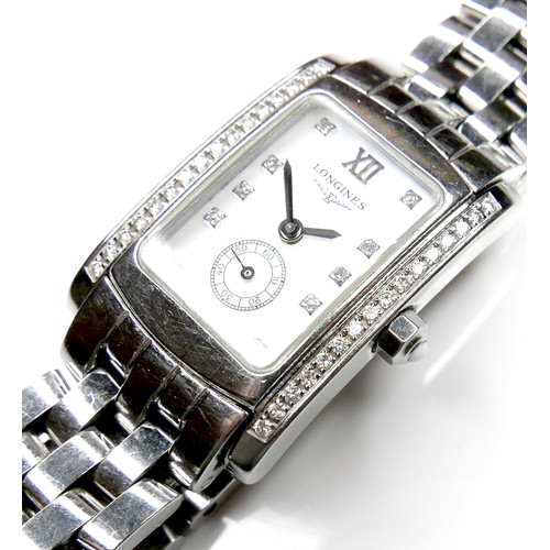 243 - A Longines Dolce Vita Diamonds stainless steel cased lady's wristwatch, model L5.15.50, white rectan... 