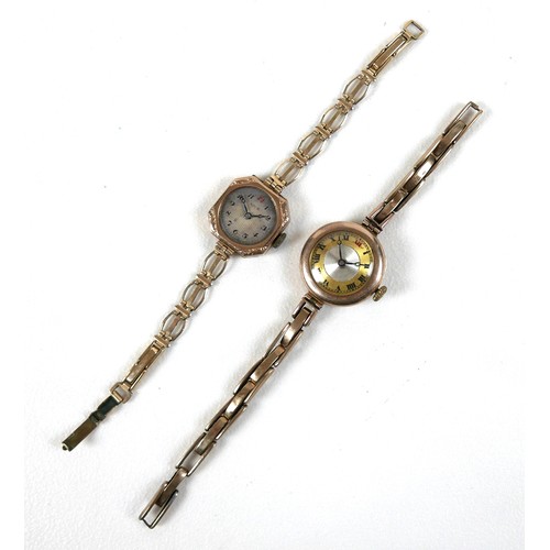 231 - Two 9ct gold cased lady's wristwatches, early 20th century, one with circular case, the other with s... 