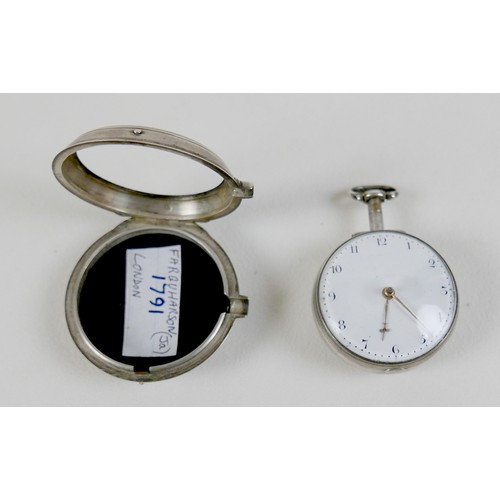 205 - A George III silver pair cased pocket watch, Farquarson, London 1791.