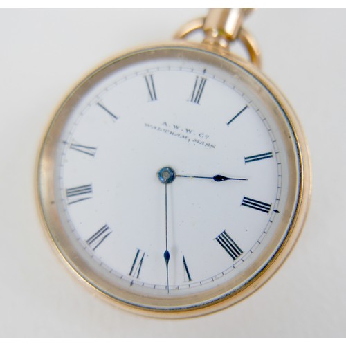 201 - A group of four open faced pocket watches, one a gold plated Waltham, one a silver English lever, an... 