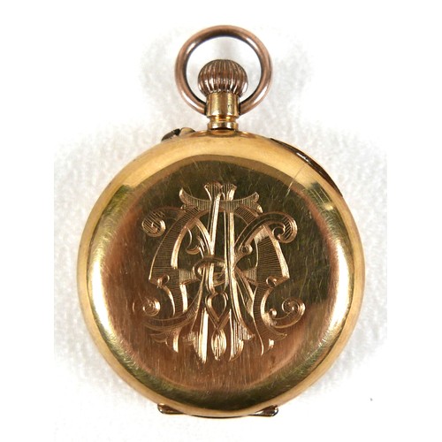 210 - An Edwardian 18ct gold cased half hunter lady's pocket watch, with black Roman numerals to outer cas... 