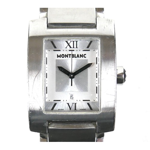 230 - A Montblanc gentleman's stainless steel tank wristwatch, model 7048-PL233748, square silvered dial w... 