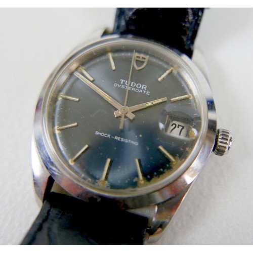 248 - A Tudor Oysterdate stainless steel gentleman's wristwatch, with black dial, index numerals, silver a... 