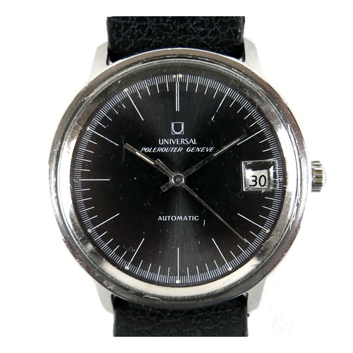 249 - A Universal Polerouter stainless steel gentleman's wristwatch, with black dial, date aperture at 3 o... 