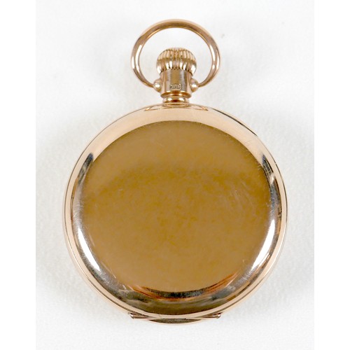 208 - A 9ct gold Record gentleman's open faced pocket watch, circa 1935, keyless wind, the white enamel di... 