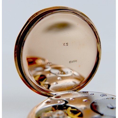 208 - A 9ct gold Record gentleman's open faced pocket watch, circa 1935, keyless wind, the white enamel di... 