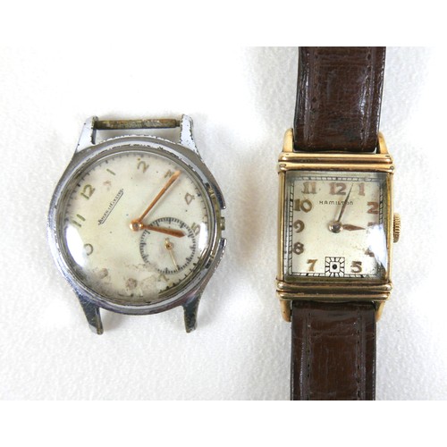 218 - A group of five vintage watches, comprising a Jaeger LeCoultre gentleman's chromed watch head, case ... 