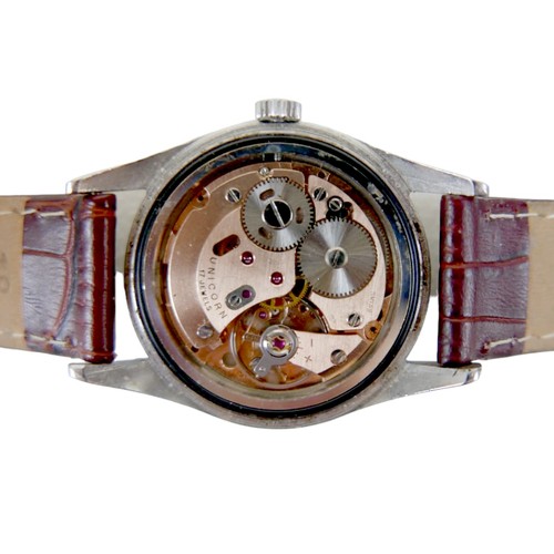 238 - A Unicorn stainless steel gentleman's wristwatch, silvered dial, baton numerals, centre seconds, sig... 