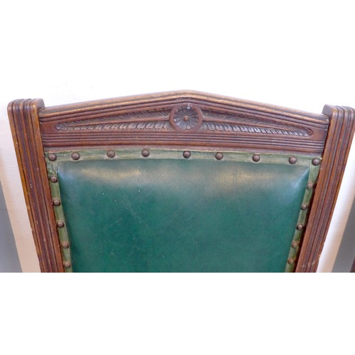 249 - A set of four late Victorian dining chairs, carved frames, green leatherette seats and backs, each 4... 