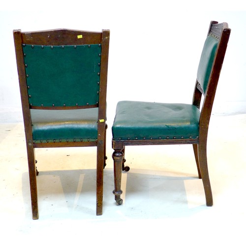 249 - A set of four late Victorian dining chairs, carved frames, green leatherette seats and backs, each 4... 