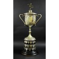 An Edwardian silver plated Derby Wednesday Football Challenge Cup, with silver winners' shields arou... 