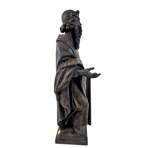 149 - An 18th century carved wooden sculpture of Moses and the Ten Commandments, raised on square plinth, ... 