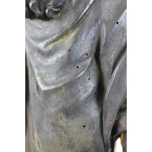 149 - An 18th century carved wooden sculpture of Moses and the Ten Commandments, raised on square plinth, ... 