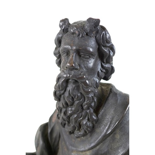 149 - An 18th century carved wooden sculpture of Moses and the Ten Commandments, raised on square plinth, ... 