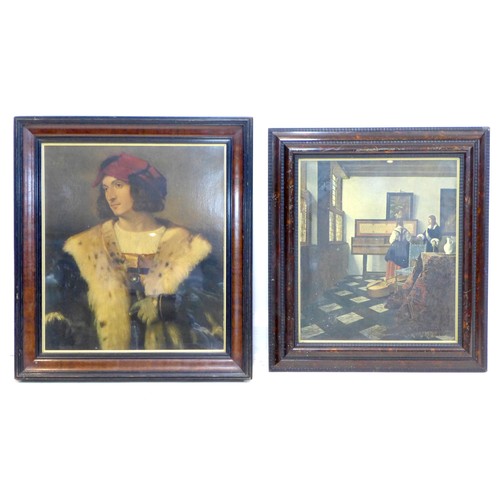 150 - Two Arts Society prints, after Old Masters, Titian and Vermeer, picture of gentleman, 57.5 by 50, fr... 