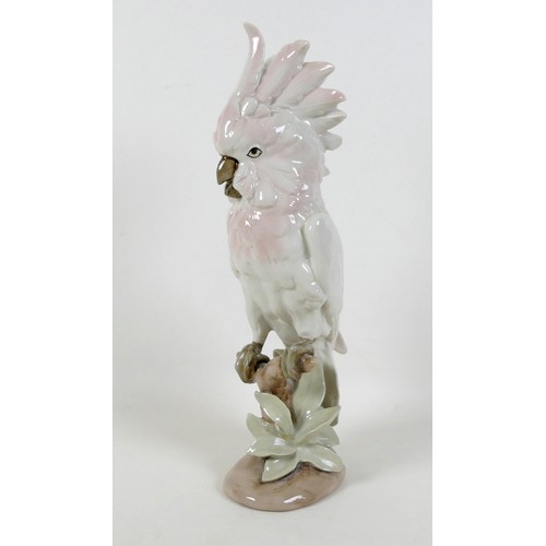 36 - A Royal Dux porcelain figurine, modelled as a cockatoo standing on a branch, with pink plumage, with... 
