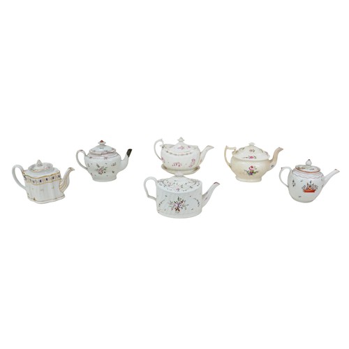 41 - Six 18th century and later English creamware teapots, including some possibly by Worcester, one of o... 
