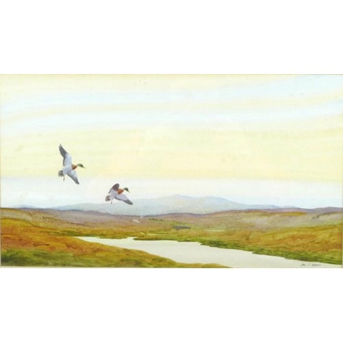 167 - John T Holmes (British, b.1937): Two wildlife pictures, 'Mallards Landing', watercolour, signed lowe... 