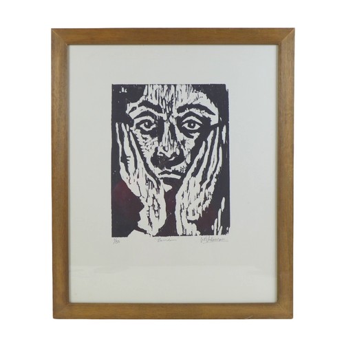 171 - Wayne Robinson (20th century): 'Boredom', a limited edition wood cut print, 1/50, pencil signed lowe... 