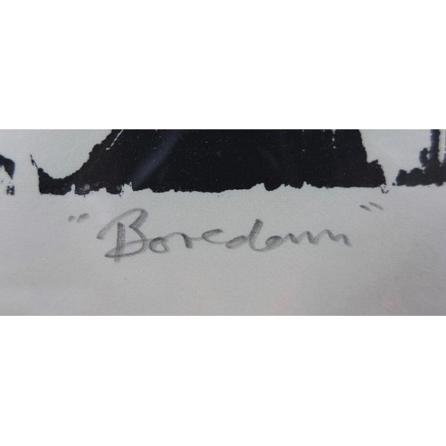 171 - Wayne Robinson (20th century): 'Boredom', a limited edition wood cut print, 1/50, pencil signed lowe... 