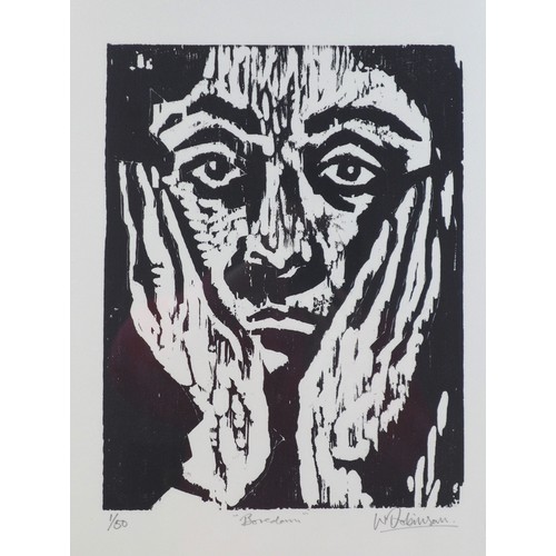 171 - Wayne Robinson (20th century): 'Boredom', a limited edition wood cut print, 1/50, pencil signed lowe... 
