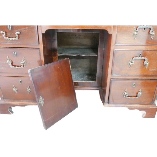 257 - A Victorian mahogany knee-hole desk, with single middle drawer flanked by two banks of four drawers,... 