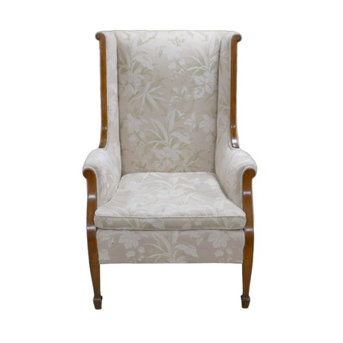 276 - An Edwardian lady's walnut show frame armchair, with cream upholstery, with spade fore-legs, 69.5 by... 