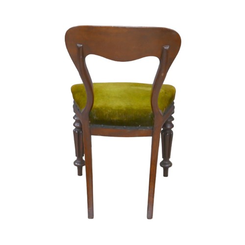 277 - Five Victorian mahogany balloon back dining chairs, with green upholstered seats, turned fore legs a... 