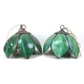 A pair of modern Tiffany style light shades, in the form of green flowers, with a double row of peta... 