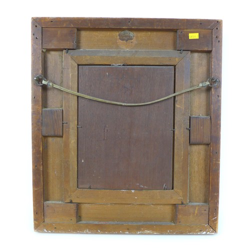 155 - A 19th century, Continental over painted print on panel, depicting a lady in a domestic interior sce... 