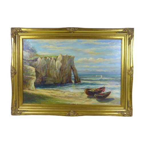 170 - D. Plumptre (20th century): The Jurassic Coast, Dorset, oil on canvas, 60 by 90cm, gilt framed, 79.5... 