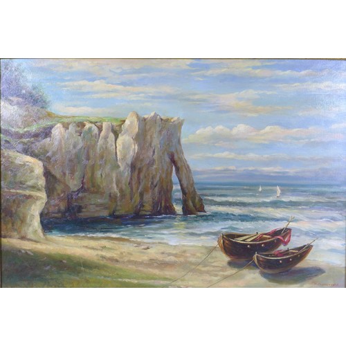 170 - D. Plumptre (20th century): The Jurassic Coast, Dorset, oil on canvas, 60 by 90cm, gilt framed, 79.5... 