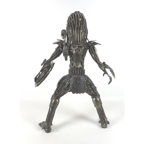 130 - A handmade scratch metal sculpture of 'The Predator', made entirely of motorcycle parts, 65cm high.
