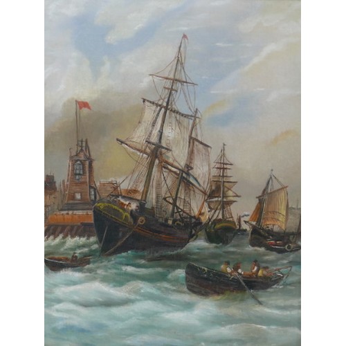 176 - British school (19th century): 'Sunderland Harbour' oil on canvas, unsigned but titled and dated ver... 