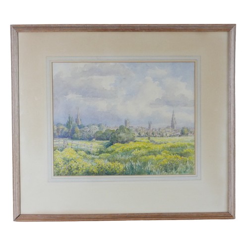 192 - Wilfrid Rene Wood (British, 1888-1976): a view of Stamford from Stamford Meadows, watercolour, inclu... 
