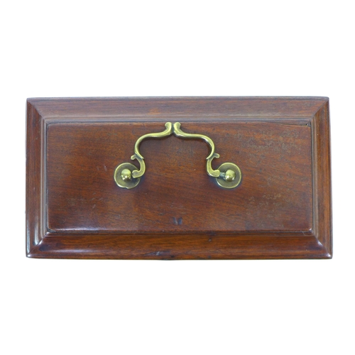 139 - A Georgian mahogany tea caddy, with brass fittings and three compartments to its interior, raised up... 
