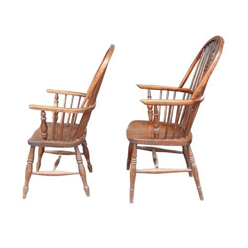 279A - Two 19th century Windsor chairs, both with elm seats, the largest 64 by 63 by 110cm high, the other ... 