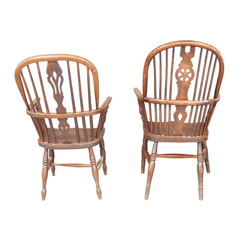 279A - Two 19th century Windsor chairs, both with elm seats, the largest 64 by 63 by 110cm high, the other ... 