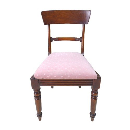 342 - Six Victorian mahogany dining chairs, with solid, curved top rail and carved central rail, drop in p... 