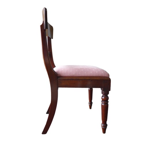 342 - Six Victorian mahogany dining chairs, with solid, curved top rail and carved central rail, drop in p... 