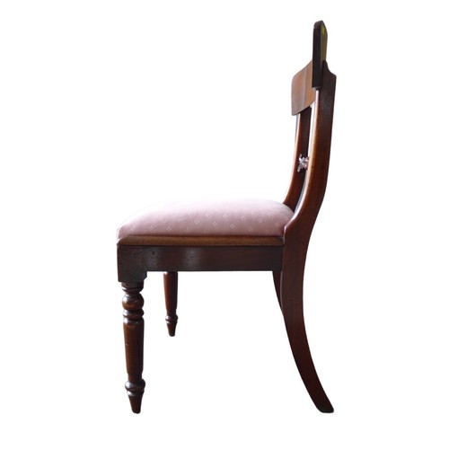 342 - Six Victorian mahogany dining chairs, with solid, curved top rail and carved central rail, drop in p... 