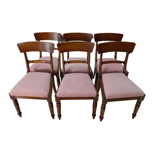 342 - Six Victorian mahogany dining chairs, with solid, curved top rail and carved central rail, drop in p... 