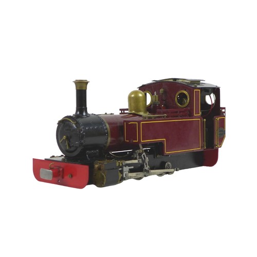 A G-gauge Roundhouse Engineering gas-powered radio controlled 0-6-0 locomotive in Victorian Maroon, without controller, 32 by 13 by 15cm high. (1)