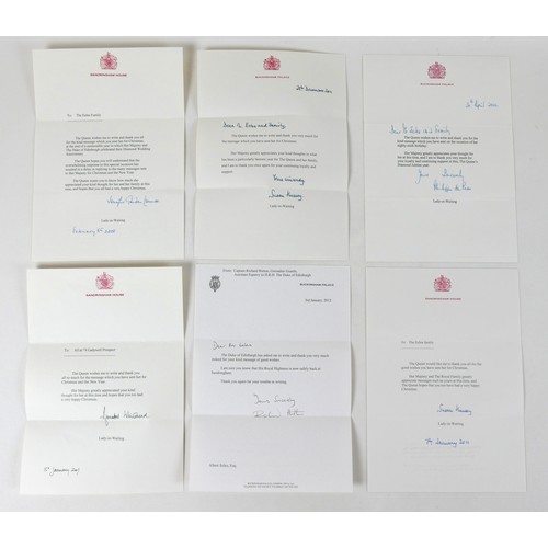 69 - A group of six Royal correspondence letters, A4 sized, three on Sandringham House headed paper and s... 